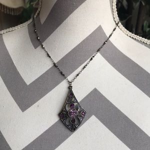 Purple/Pink Crystal Gun Metal Grey Necklace